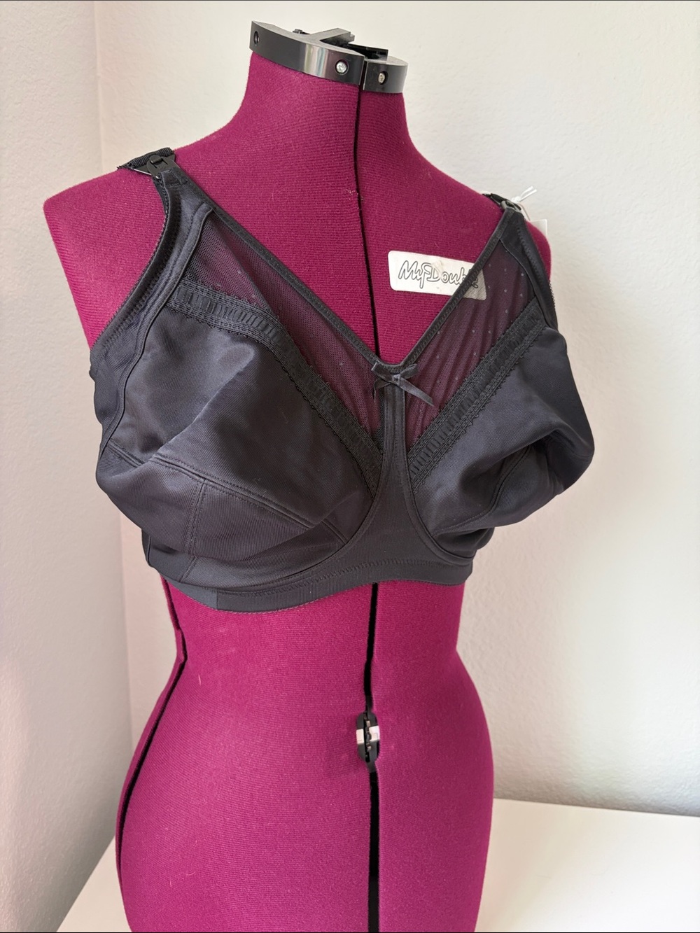 Black Wireless Full-Coverage Nursing Bra with Sheer Mesh Accent